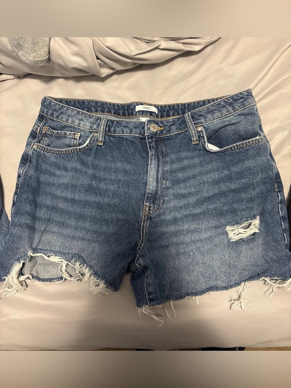 Distressed Denim Cutoff Shorts - Medium Blue